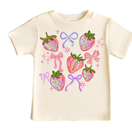 Strawberries and Bows Girls Tee Shirt, Strawberry Festival