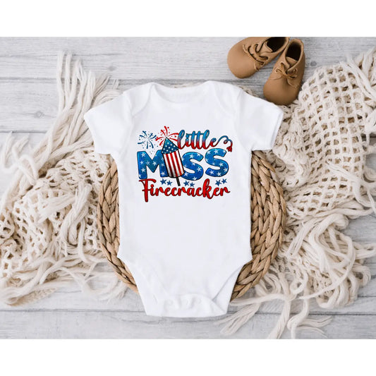 Little Miss Firecracker 4th of July Baby Onesie