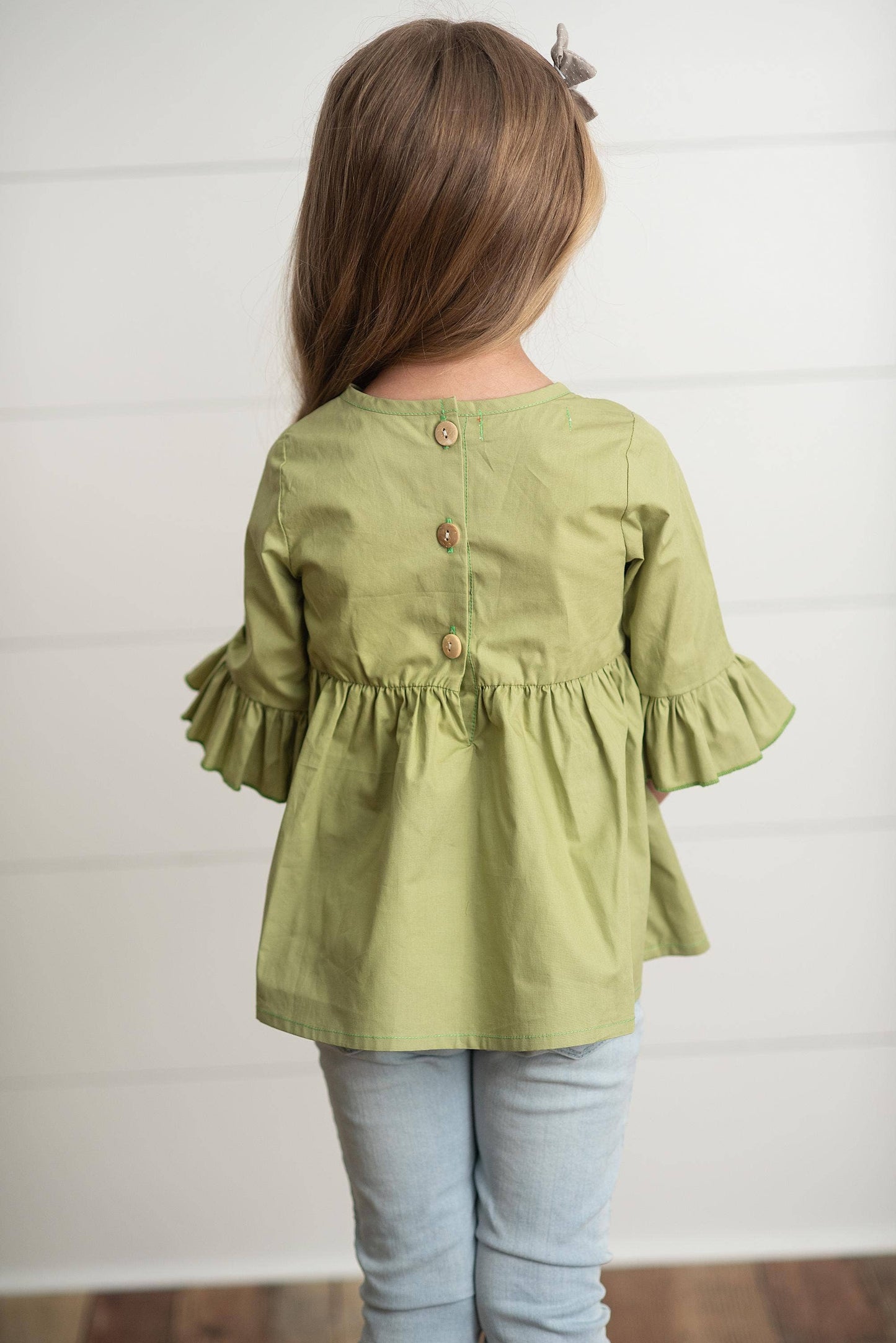 Kids Sage Ruffle Long Sleeve Fall Shirt With Buttons