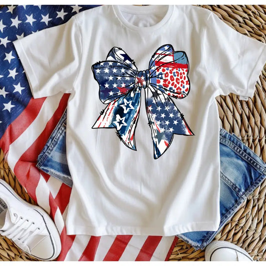 USA Flag Coquette Bow Girls 4th of July USA Tee Shirt