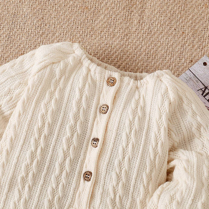 Solid Knitted Button Design Long-sleeve Baby Jumpsuit