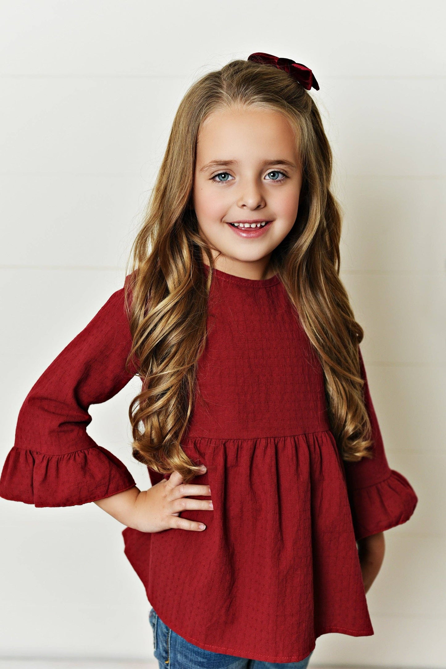 Kids Plum Ruffle Long Sleeve Fall Winter Shirt With Buttons