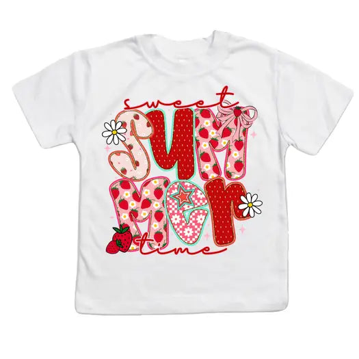 Sweet Summertime Strawberry Girls Tee Shirt, Festival Tee